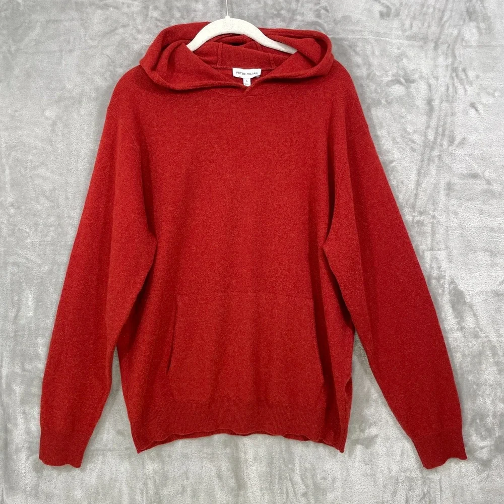 Peter Millar Hoodie Men Large Conway Cashmere Merino Wool Burnt Orange Pullover